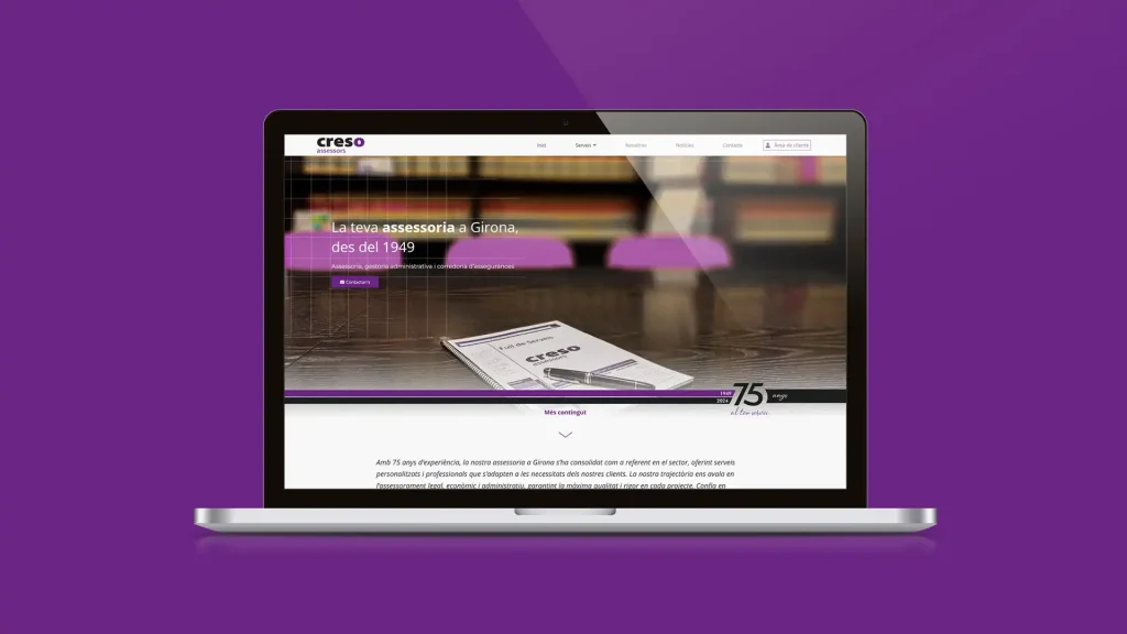 Mockup web dissenyada per a empresa Creso assessors - Aplitec Informàtica